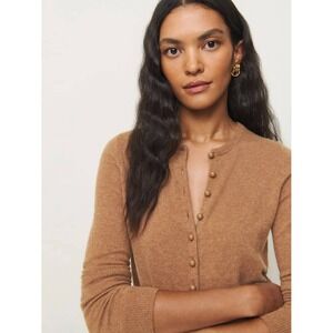 Reformation Caspia Cashmere Cropped Cardigan Sweater Camel Brown XS